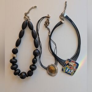 Lot Of 3 Vintage Chico's Statement Necklaces Fish, Wood Beads, Mixed Metals